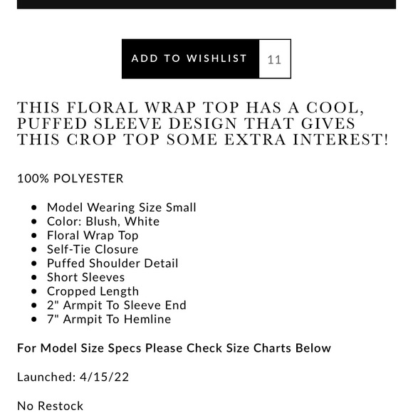 NanaMacs “A Love For the Ages Floral Puff Sleeve Wrap Top” in Blush, Size Medium - Picture 3 of 6